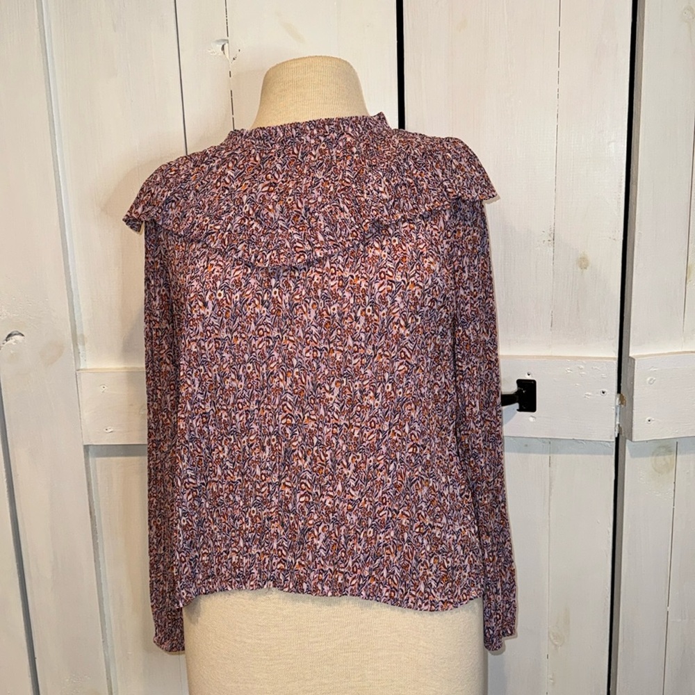 J Crew 2022 Purple Floral Ruffle Blouse